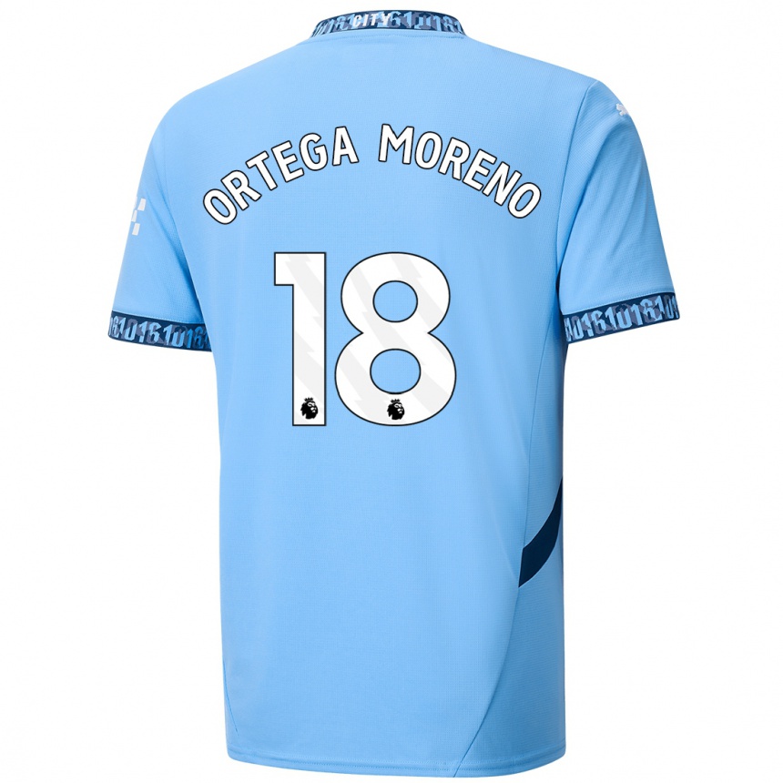 Niño Fútbol Camiseta Stefan Ortega Moreno #18 Azul Marino 1ª Equipación 2024/25 Perú