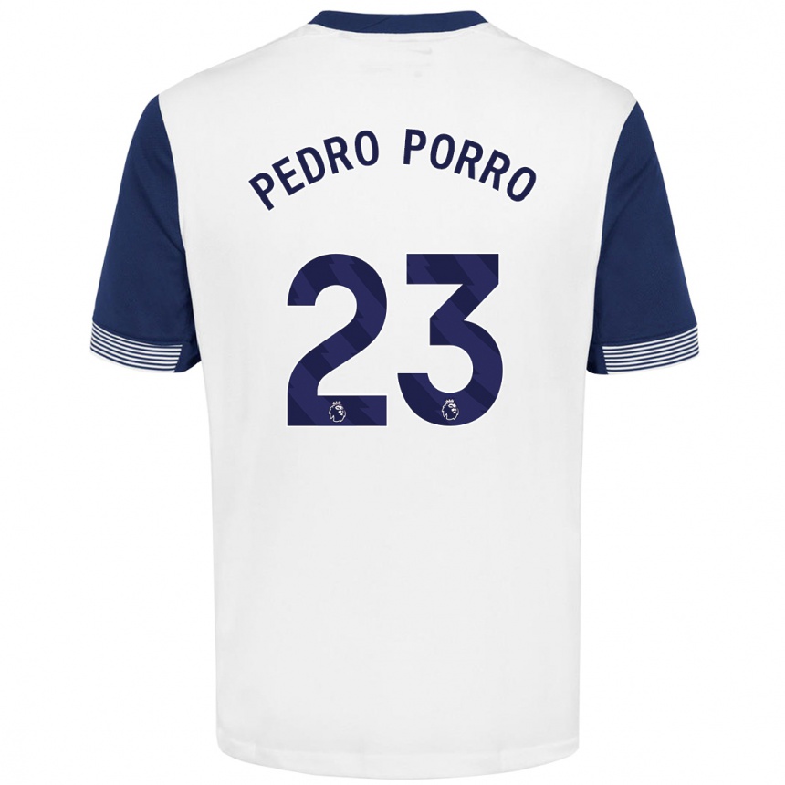 Niño Fútbol Camiseta Pedro Porro #23 Blanco Azul 1ª Equipación 2024/25 Perú