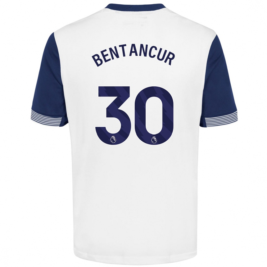 Niño Fútbol Camiseta Rodrigo Bentancur #30 Blanco Azul 1ª Equipación 2024/25 Perú