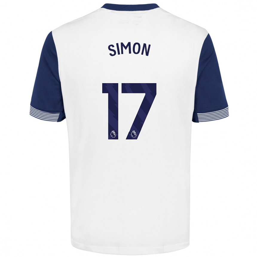 Niño Fútbol Camiseta Kyah Simon #17 Blanco Azul 1ª Equipación 2024/25 Perú