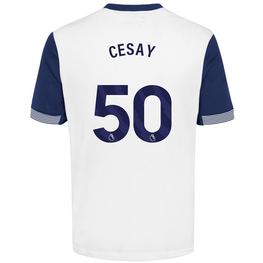 Niño Fútbol Camiseta Kallum Cesay #50 Blanco Azul 1ª Equipación 2024/25 Perú