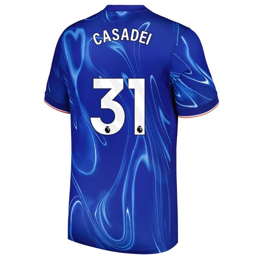 Niño Fútbol Camiseta Cesare Casadei #31 Azul Blanco 1ª Equipación 2024/25 Perú