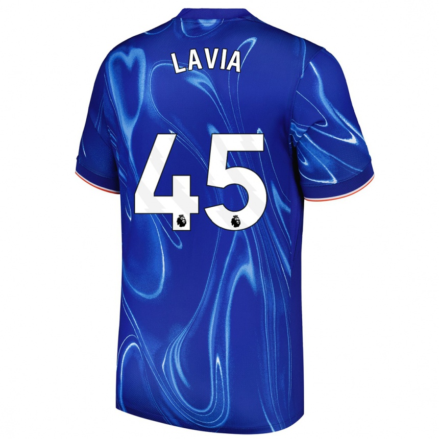 Niño Fútbol Camiseta Roméo Lavia #45 Azul Blanco 1ª Equipación 2024/25 Perú