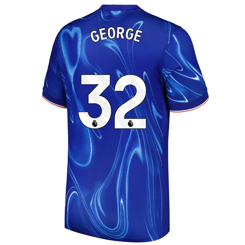 Niño Fútbol Camiseta Tyrique George #32 Azul Blanco 1ª Equipación 2024/25 Perú