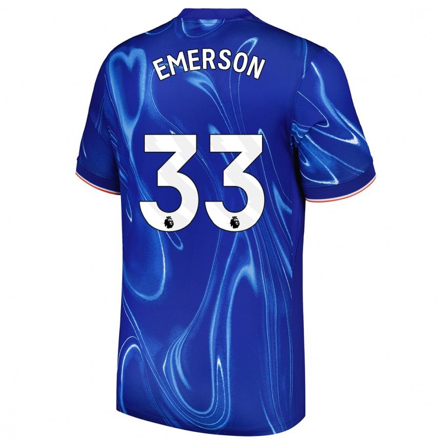 Niño Fútbol Camiseta Emerson #33 Azul Blanco 1ª Equipación 2024/25 Perú