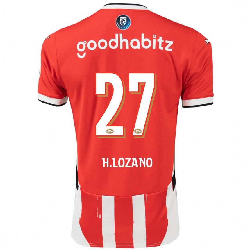 Niño Fútbol Camiseta Hirving Lozano #27 Rojo Blanco 1ª Equipación 2024/25 Perú