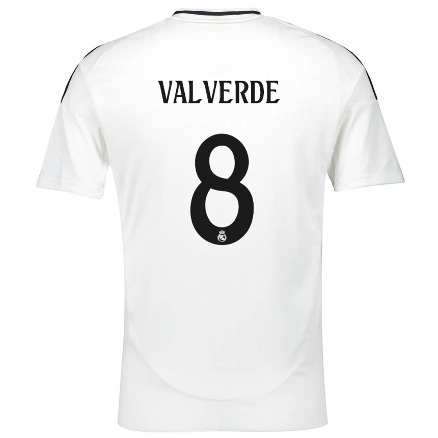 Niño Fútbol Camiseta Federico Valverde #8 Blanco 1ª Equipación 2024/25 Perú