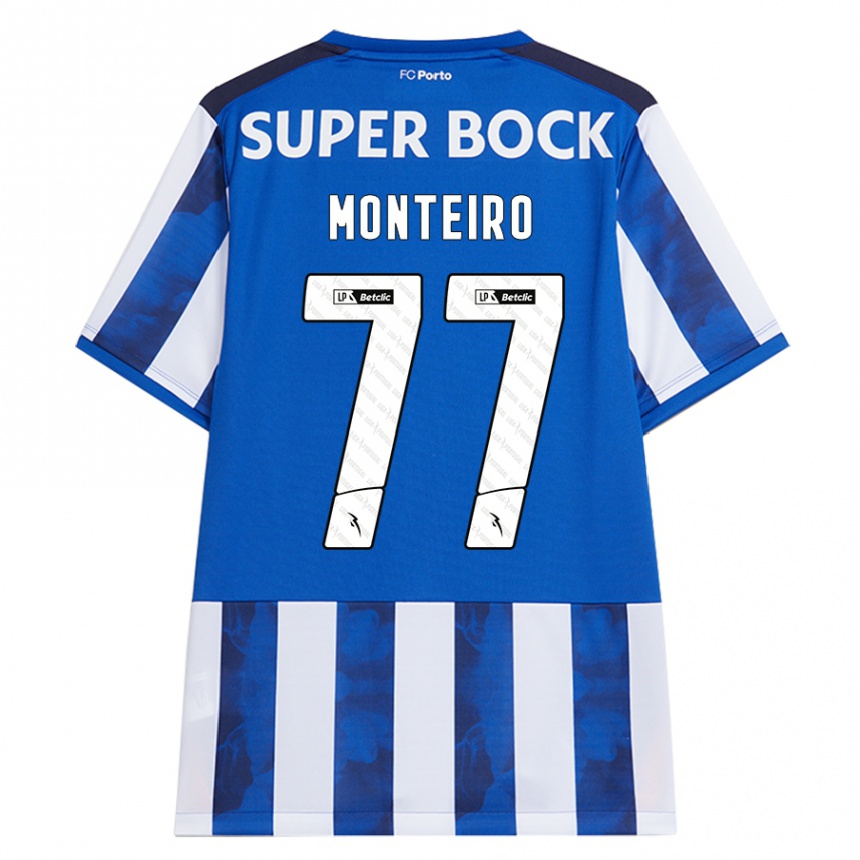 Niño Fútbol Camiseta Rui Monteiro #77 Azul Blanco 1ª Equipación 2024/25 Perú