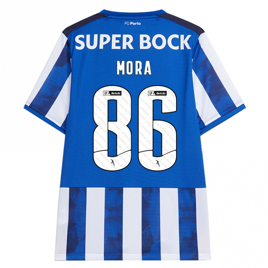 Niño Fútbol Camiseta Rodrigo Mora #86 Azul Blanco 1ª Equipación 2024/25 Perú