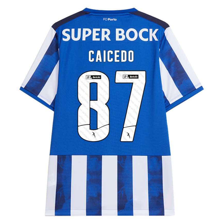 Niño Fútbol Camiseta Brayan Caicedo #87 Azul Blanco 1ª Equipación 2024/25 Perú