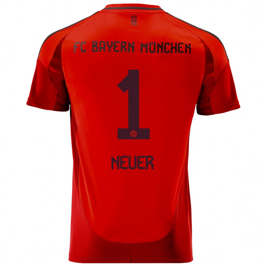 Niño Fútbol Camiseta Manuel Neuer #1 Rojo 1ª Equipación 2024/25 Perú