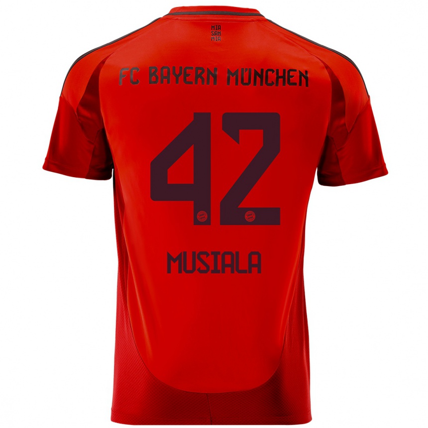 Niño Fútbol Camiseta Jamal Musiala #42 Rojo 1ª Equipación 2024/25 Perú