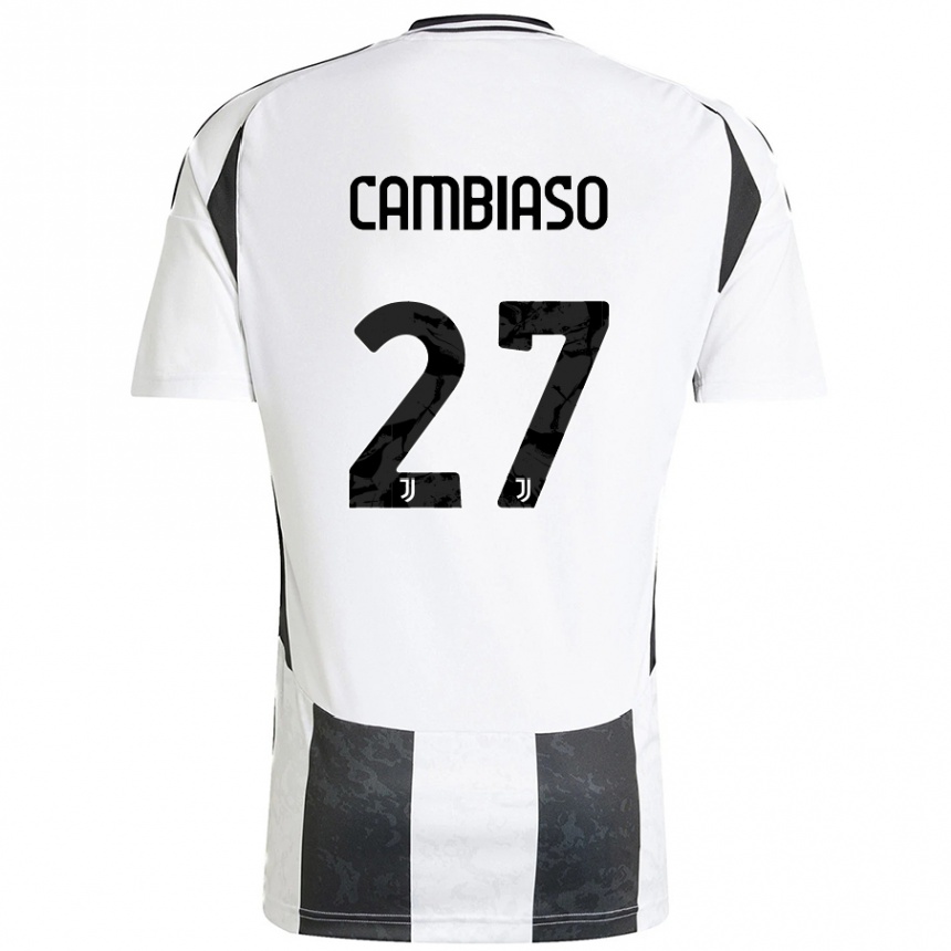 Niño Fútbol Camiseta Andrea Cambiaso #27 Blanco Negro 1ª Equipación 2024/25 Perú