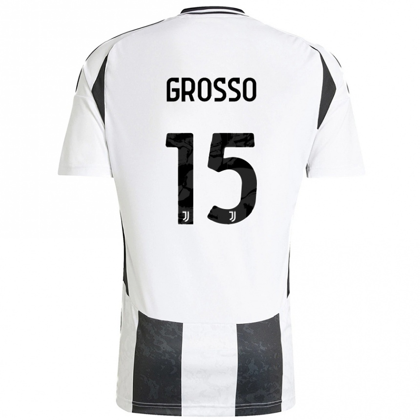 Niño Fútbol Camiseta Julia Grosso #15 Blanco Negro 1ª Equipación 2024/25 Perú