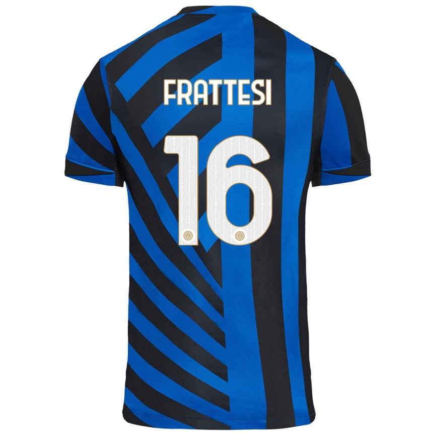 Niño Fútbol Camiseta Davide Frattesi #16 Azul Negro 1ª Equipación 2024/25 Perú