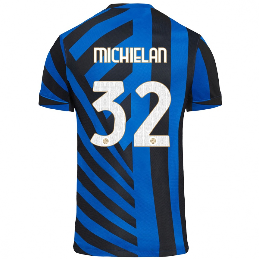 Niño Fútbol Camiseta Mattia Michielan #32 Azul Negro 1ª Equipación 2024/25 Perú