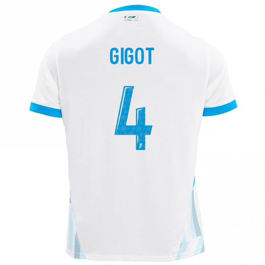 Niño Fútbol Camiseta Samuel Gigot #4 Blanco Azul Cielo 1ª Equipación 2024/25 Perú