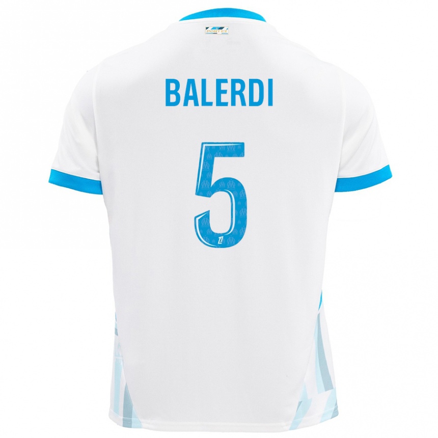 Niño Fútbol Camiseta Leonardo Balerdi #5 Blanco Azul Cielo 1ª Equipación 2024/25 Perú