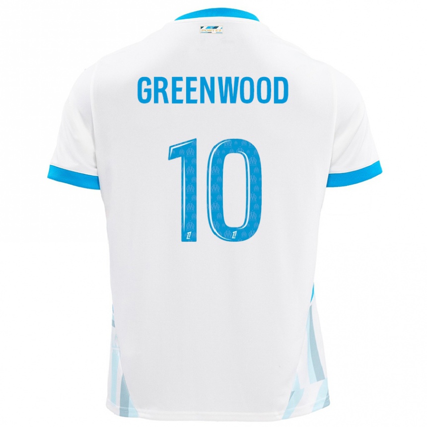 Niño Fútbol Camiseta Mason Greenwood #10 Blanco Azul Cielo 1ª Equipación 2024/25 Perú