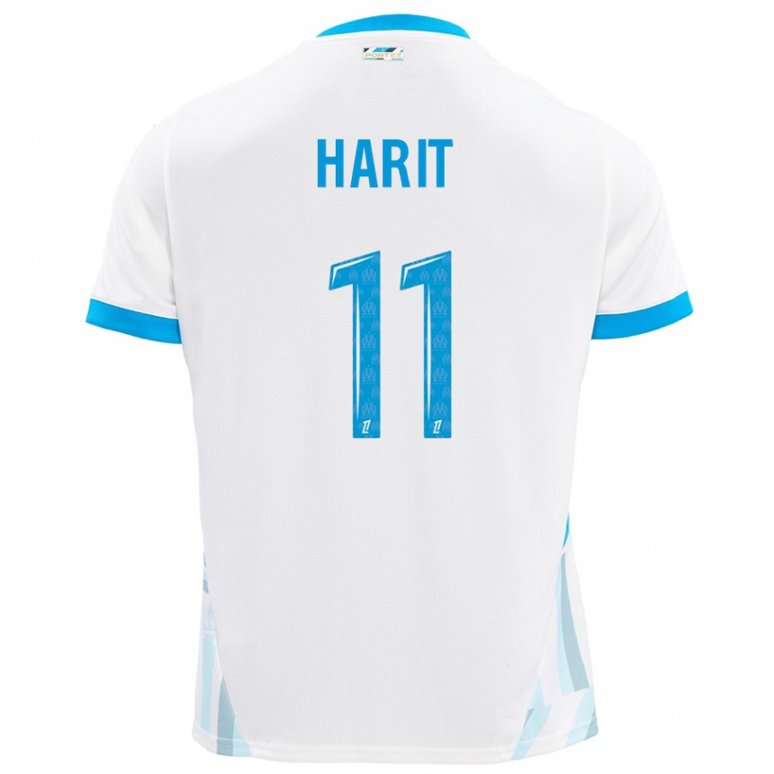 Niño Fútbol Camiseta Amine Harit #11 Blanco Azul Cielo 1ª Equipación 2024/25 Perú