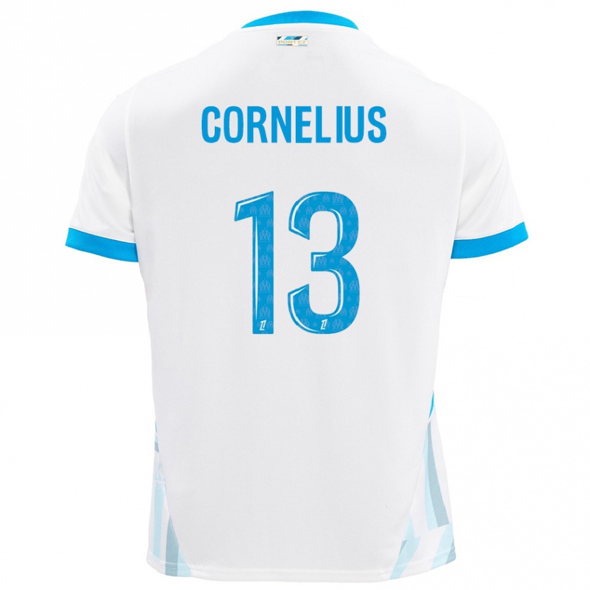 Niño Fútbol Camiseta Derek Cornelius #13 Blanco Azul Cielo 1ª Equipación 2024/25 Perú