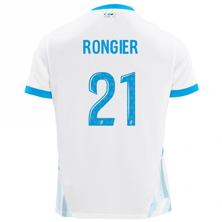 Niño Fútbol Camiseta Valentin Rongier #21 Blanco Azul Cielo 1ª Equipación 2024/25 Perú