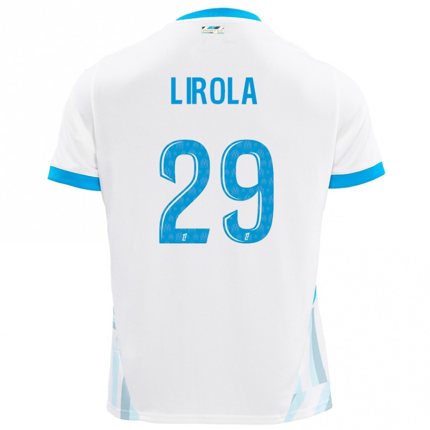 Niño Fútbol Camiseta Pol Lirola #29 Blanco Azul Cielo 1ª Equipación 2024/25 Perú