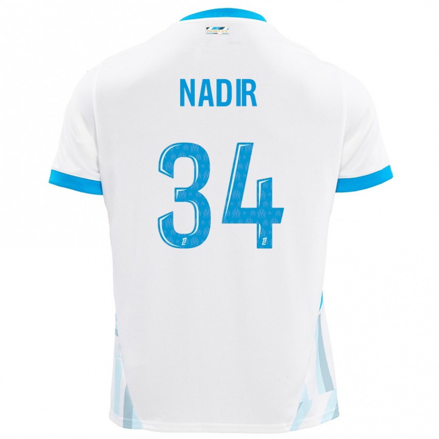 Niño Fútbol Camiseta Bilal Nadir #34 Blanco Azul Cielo 1ª Equipación 2024/25 Perú