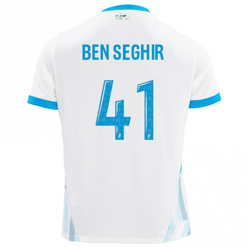 Niño Fútbol Camiseta Salim Ben Seghir #41 Blanco Azul Cielo 1ª Equipación 2024/25 Perú