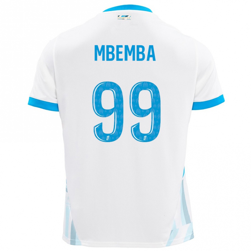 Niño Fútbol Camiseta Chancel Mbemba #99 Blanco Azul Cielo 1ª Equipación 2024/25 Perú