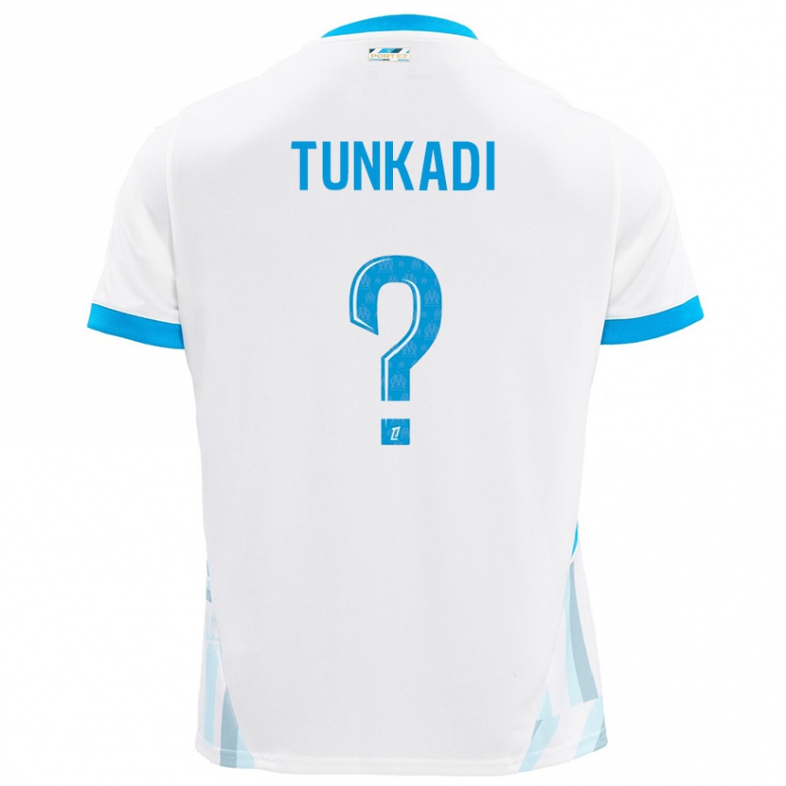 Niño Fútbol Camiseta Alexandre Tunkadi #0 Blanco Azul Cielo 1ª Equipación 2024/25 Perú