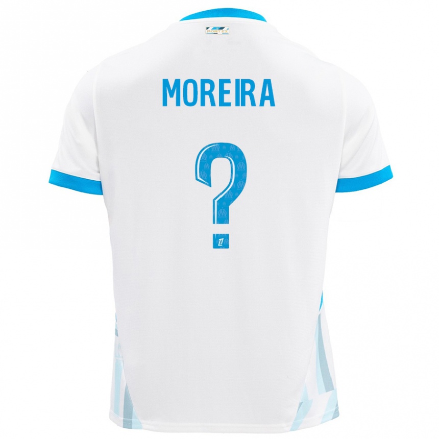 Niño Fútbol Camiseta Iuri Moreira #0 Blanco Azul Cielo 1ª Equipación 2024/25 Perú