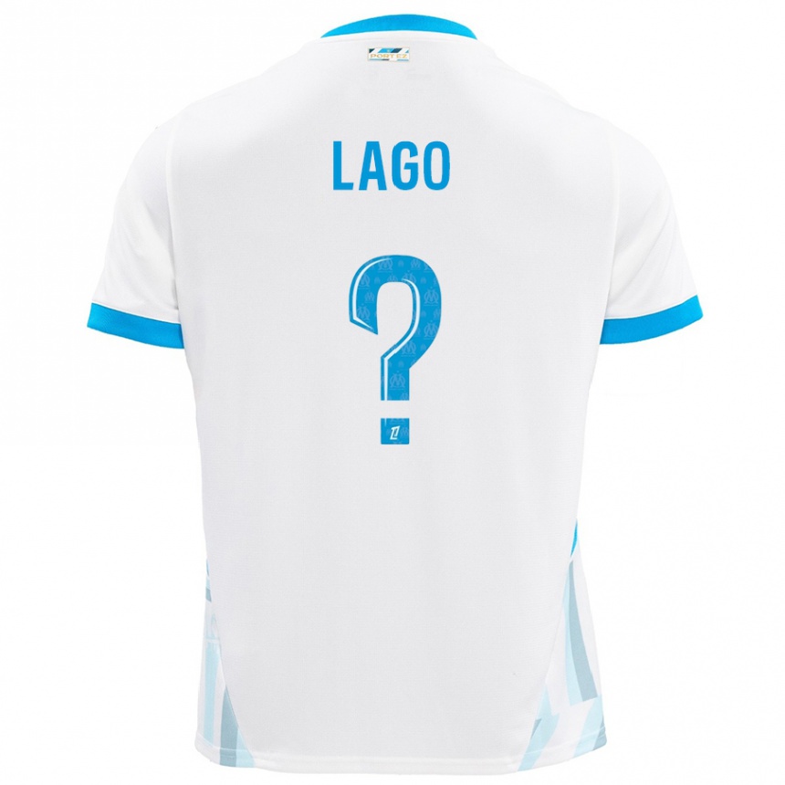 Niño Fútbol Camiseta Ange Lago #0 Blanco Azul Cielo 1ª Equipación 2024/25 Perú