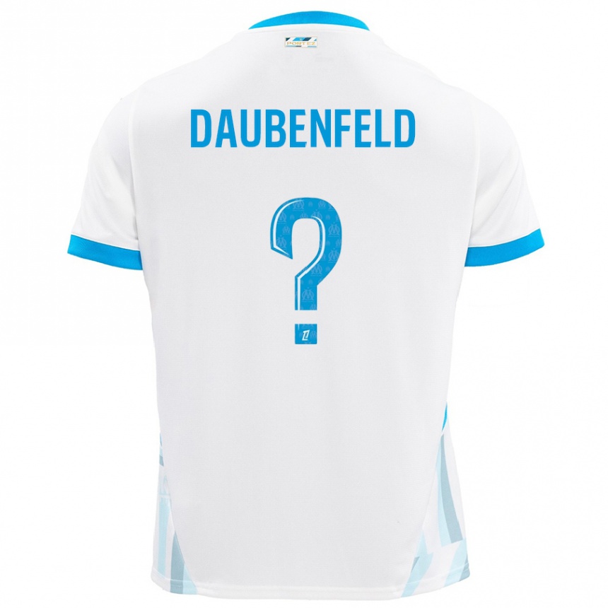 Niño Fútbol Camiseta Lucas Daubenfeld #0 Blanco Azul Cielo 1ª Equipación 2024/25 Perú