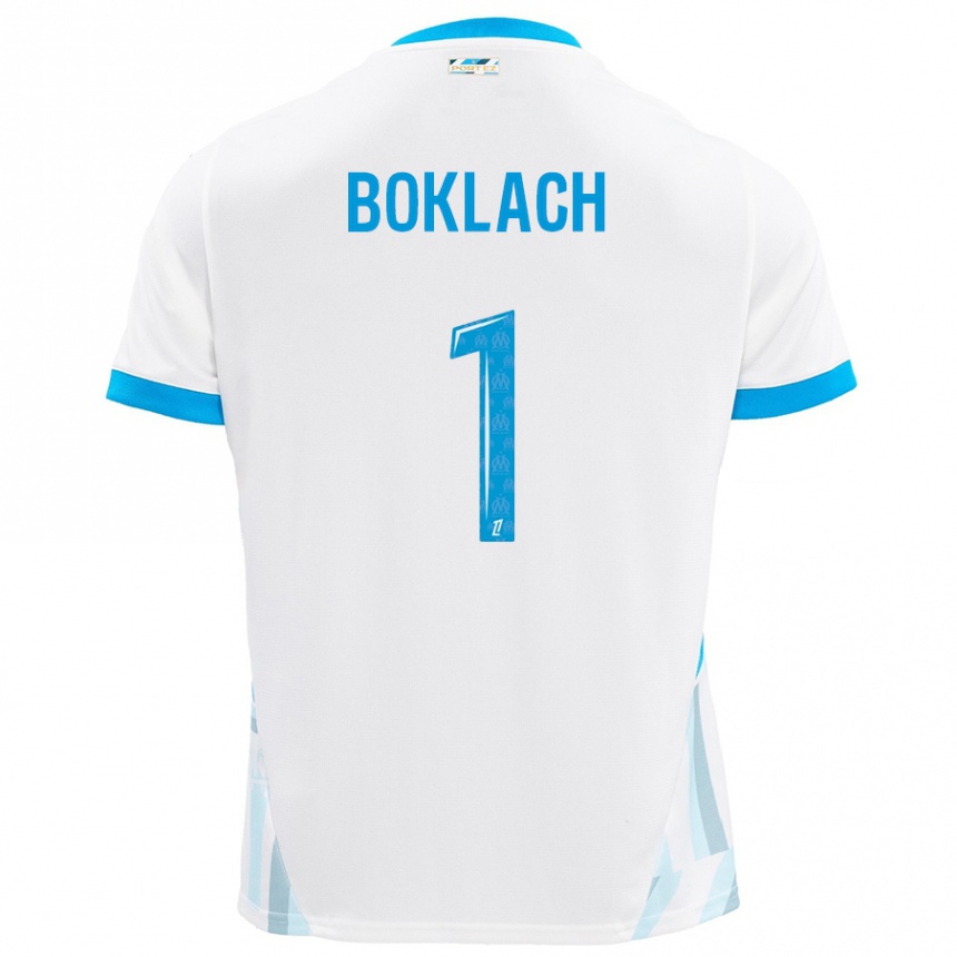 Niño Fútbol Camiseta Kateryna Boklach #1 Blanco Azul Cielo 1ª Equipación 2024/25 Perú