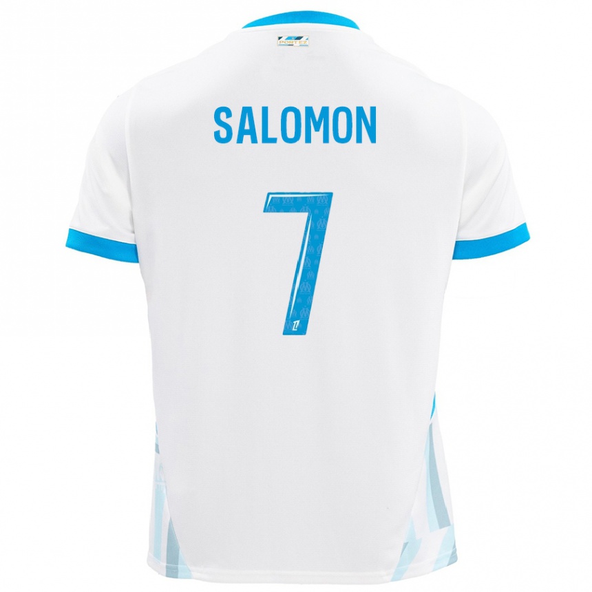 Niño Fútbol Camiseta Maëva Salomon #7 Blanco Azul Cielo 1ª Equipación 2024/25 Perú