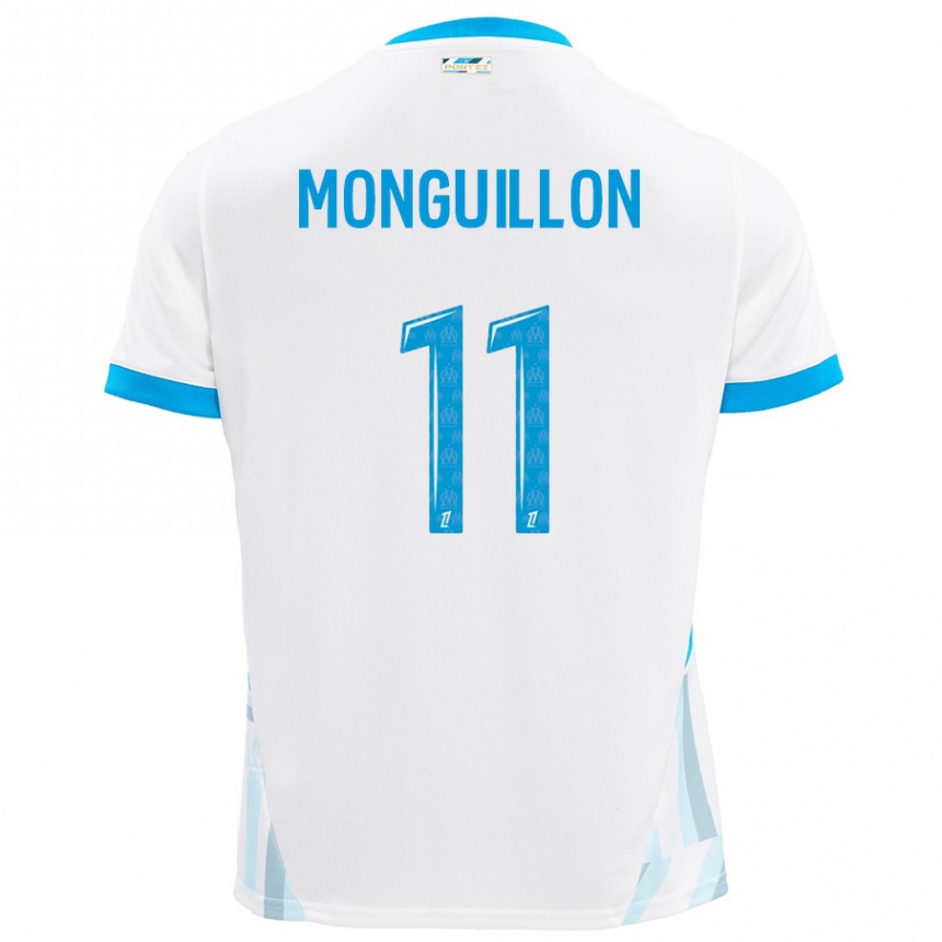 Niño Fútbol Camiseta Coralie Monguillon #11 Blanco Azul Cielo 1ª Equipación 2024/25 Perú