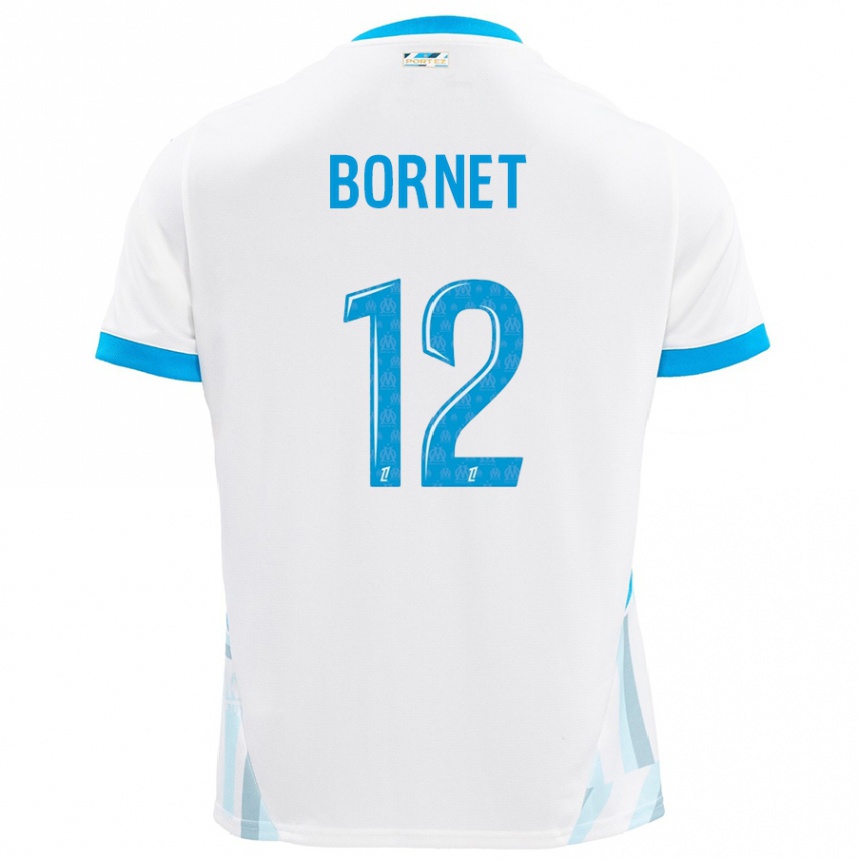 Niño Fútbol Camiseta Camille Bornet #12 Blanco Azul Cielo 1ª Equipación 2024/25 Perú