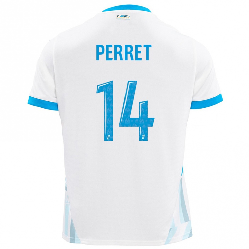 Niño Fútbol Camiseta Jenny Perret #14 Blanco Azul Cielo 1ª Equipación 2024/25 Perú