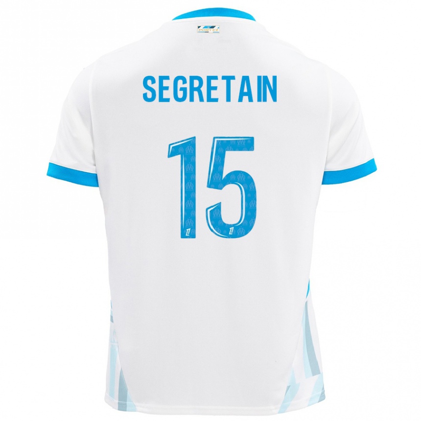 Niño Fútbol Camiseta Julie Ségrétain #15 Blanco Azul Cielo 1ª Equipación 2024/25 Perú