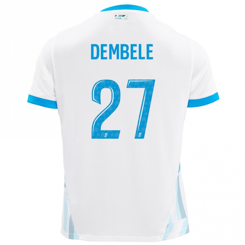 Niño Fútbol Camiseta Coumba Dembélé #27 Blanco Azul Cielo 1ª Equipación 2024/25 Perú