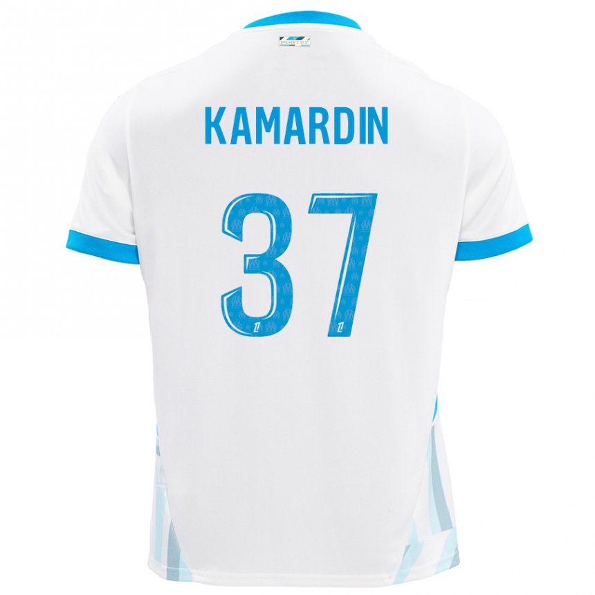 Niño Fútbol Camiseta Aaron Kamardin #37 Blanco Azul Cielo 1ª Equipación 2024/25 Perú