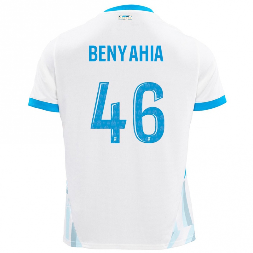 Niño Fútbol Camiseta Aylan Benyahia-Tani #46 Blanco Azul Cielo 1ª Equipación 2024/25 Perú