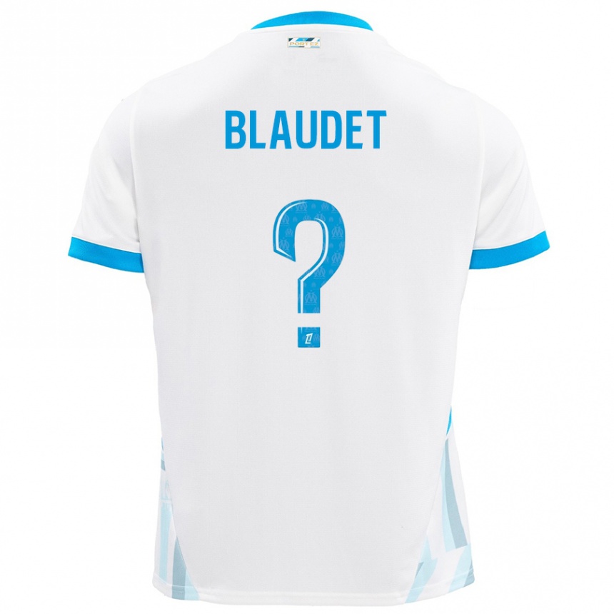 Niño Fútbol Camiseta David Blaudet #0 Blanco Azul Cielo 1ª Equipación 2024/25 Perú