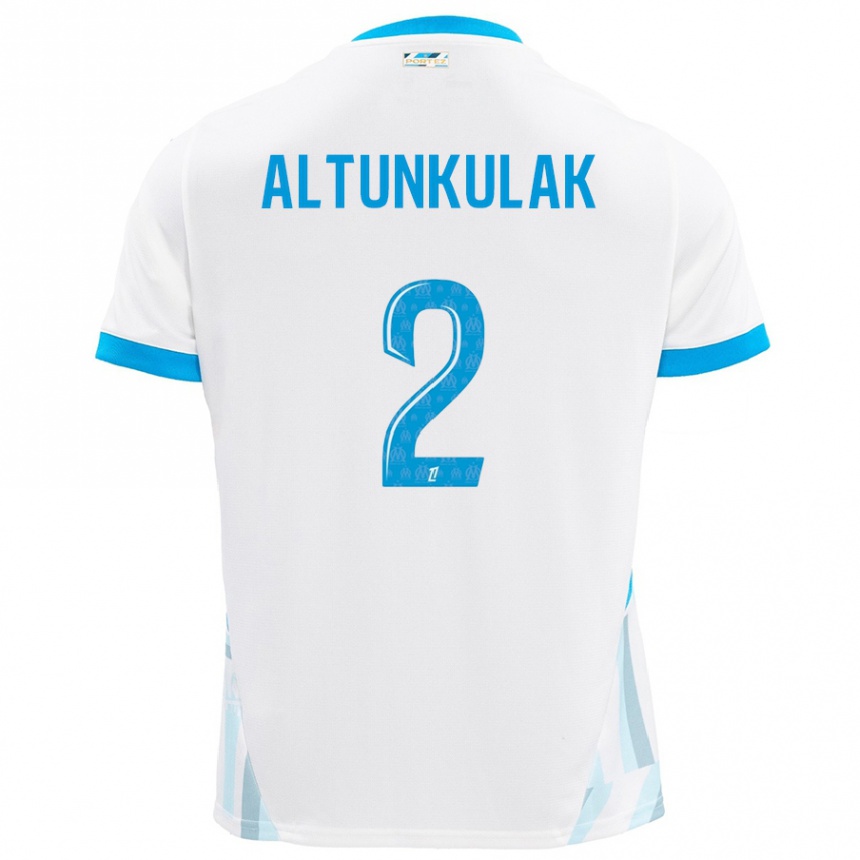 Niño Fútbol Camiseta Selen Altunkulak #2 Blanco Azul Cielo 1ª Equipación 2024/25 Perú