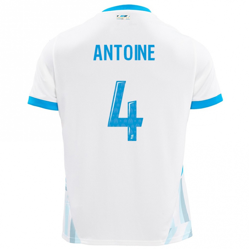 Niño Fútbol Camiseta Maud Antoine #4 Blanco Azul Cielo 1ª Equipación 2024/25 Perú