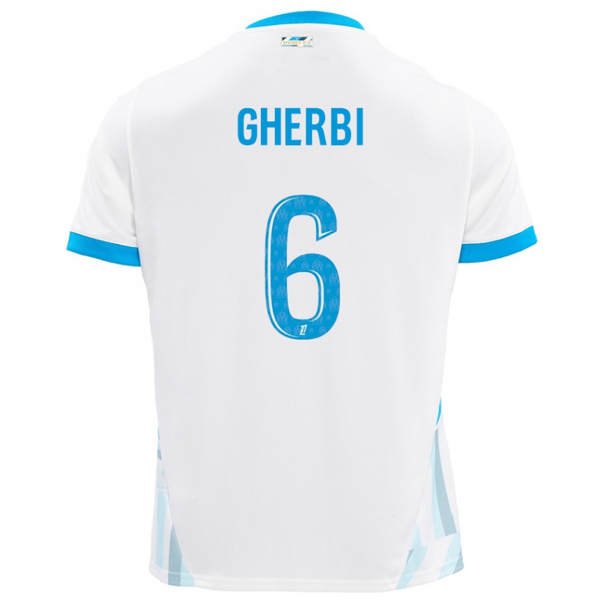 Niño Fútbol Camiseta Candice Gherbi #6 Blanco Azul Cielo 1ª Equipación 2024/25 Perú