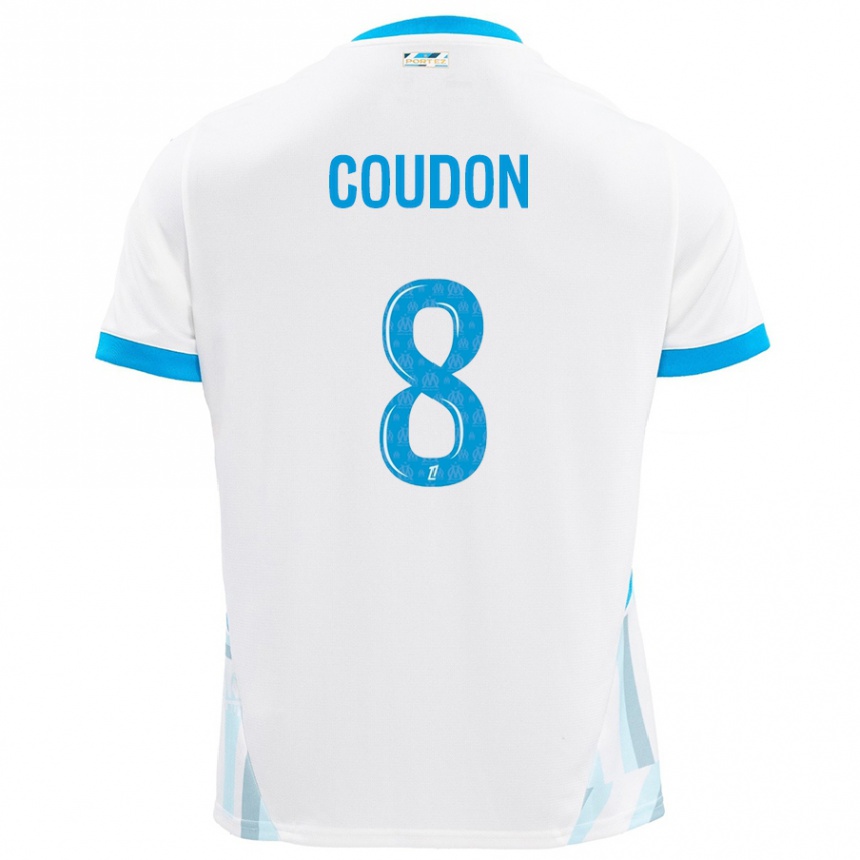 Niño Fútbol Camiseta Marine Coudon #8 Blanco Azul Cielo 1ª Equipación 2024/25 Perú