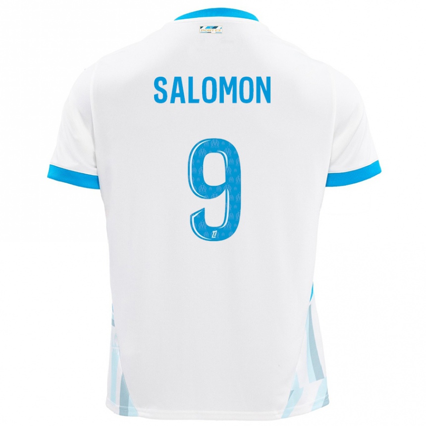 Niño Fútbol Camiseta Maeva Salomon #9 Blanco Azul Cielo 1ª Equipación 2024/25 Perú