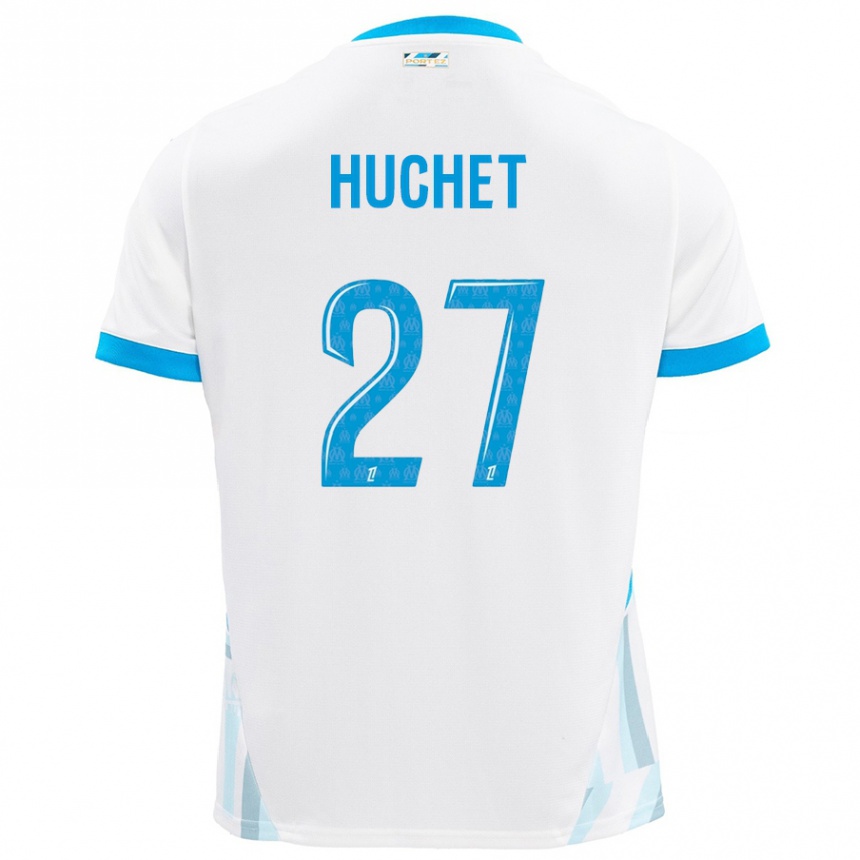 Niño Fútbol Camiseta Sarah Huchet #27 Blanco Azul Cielo 1ª Equipación 2024/25 Perú